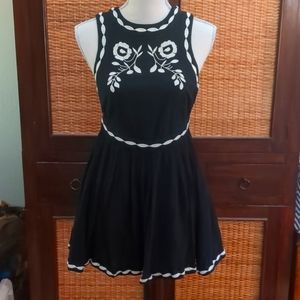 Free People Birds of a Feather Black Embroidered Mini Dress Size 2
